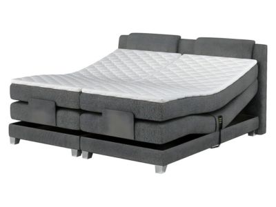 Ensemble complet boxspring tête de lit + sommiers relaxation électrique + matelas + surmatelas - 2 x 80 x 200 cm - Tissu - Gris