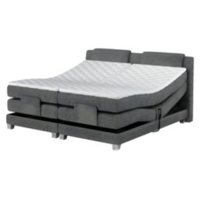 Ensemble complet boxspring tête de lit + sommiers relaxation électrique + matelas + surmatelas - 2 x 80 x 200 cm - Tissu - Gris