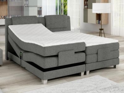 Ensemble complet boxspring tête de lit + sommiers relaxation électrique + matelas + surmatelas - 2 x 80 x 200 cm - Tissu - Gris