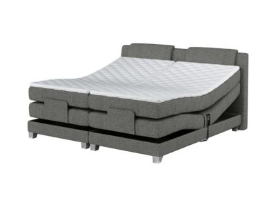 Ensemble complet boxspring tête de lit + sommiers relaxation électrique + matelas + surmatelas - 2 x 90 x 200 cm - Tissu - Gris