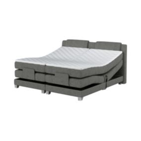 Ensemble complet boxspring tête de lit + sommiers relaxation électrique + matelas + surmatelas - 2 x 90 x 200 cm - Tissu - Gris