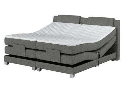 Ensemble complet boxspring tête de lit + sommiers relaxation électrique + matelas + surmatelas - 2 x 90 x 200 cm - Tissu - Gris