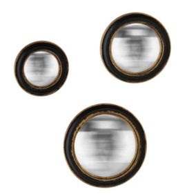 Ensemble convexe 3 miroirs rond style vintage effet mat doré noir et doré ⌀23 x L.23 x H.23 x ep.5 cm