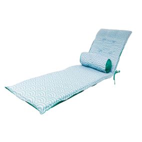 Ensemble Coussin pour Chaise Longue et Traversin 195x60x5cm & 45x18cm Motif Éventails Verts