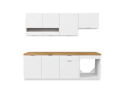 Ensemble cuisine complète + colonne - Blanc et Naturel - CARMEO