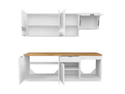 Ensemble cuisine complète + colonne - Blanc et Naturel - CARMEO