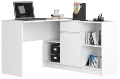 Ensemble d'angle AKORD bureau B17 avec commode Blanc 120 cm 1 porte 1 tiroir façade Blanche 6 étagères 120x126x79 cm