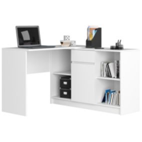 Ensemble d'angle AKORD bureau B17 avec commode Blanc 120 cm 1 porte 1 tiroir façade Blanche 6 étagères 120x126x79 cm