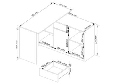 Ensemble d'angle AKORD bureau B17 avec commode Blanc 120 cm 1 porte 1 tiroir façade Blanche 6 étagères 120x126x79 cm