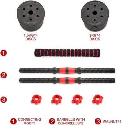 Ensemble d'haltères et de barres réglables de 15 kg, unisexe