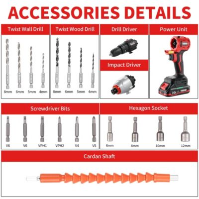 Ensemble d'outils électriques sans fil 20 V, perceuse à percussion 1450 tr/min et clé à chocs 3300 tr/min, moteur sans balais,
