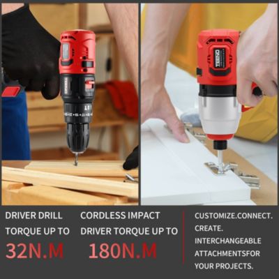 Ensemble d'outils électriques sans fil 20 V, perceuse à percussion 1450 tr/min et clé à chocs 3300 tr/min, moteur sans balais,