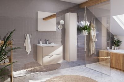 Ensemble DALIA CACHEMIRE meuble sous vasque avec plan 80 cm et 2 x colonne 30/80 cm à suspendre