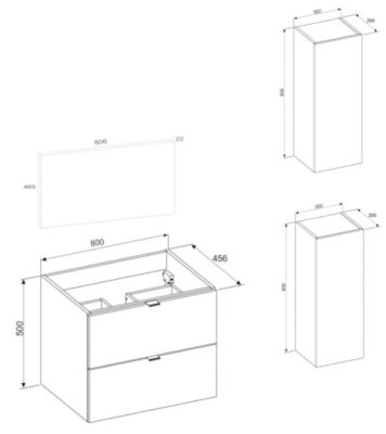Ensemble DALIA CACHEMIRE meuble sous vasque avec plan 80 cm et 2 x colonne 30/80 cm à suspendre