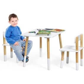 Ensemble de 1 Table et 2 Chaises Table et Chaises en MDF et Pin pour Activites Etude Interieure Exterieure Blanc