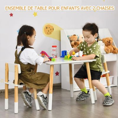 Ensemble de 1 Table et 2 Chaises Table et Chaises en MDF et Pin pour Activites Etude Interieure Exterieure Blanc