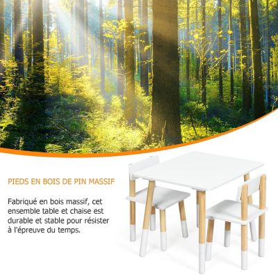 Ensemble de 1 Table et 2 Chaises Table et Chaises en MDF et Pin pour Activites Etude Interieure Exterieure Blanc