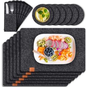 Ensemble de 18 sets de table, sous-verres et sacs de table en feutre lavables