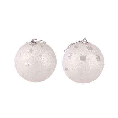 Ensemble de 2 boules de Noël avec sequin Argent, H. 1 cm, COSYCHRISTMAS