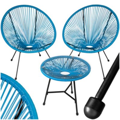 Ensemble de 2 chaises de jardin avec table design rétro dans le style Acapulco bleu
