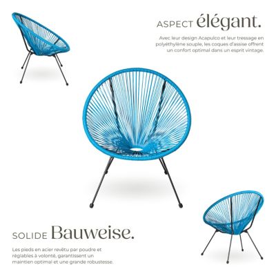 Ensemble de 2 chaises de jardin avec table design rétro dans le style Acapulco bleu
