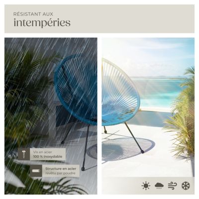 Ensemble de 2 chaises de jardin avec table design rétro dans le style Acapulco bleu
