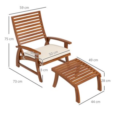 Ensemble de 2 fauteuils relax de jardin avec repose-pied coussins assise