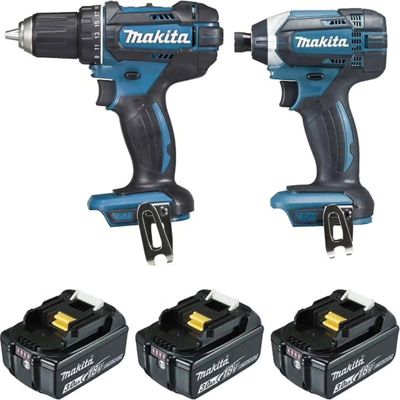 Ensemble de 2 machines 18V 3Ah Li-Ion (Perceuse visseuse DDF482 + Visseuse à chocs DTD152) + 3 batteries DLX2127J1 MAKITA