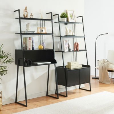 Ensemble de 2 meubles Storfjord avec bureau et étagère avec armoire noir en.casa