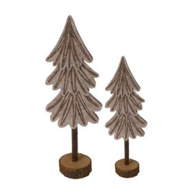 Ensemble de 2 Mini Sapins de Noël en Feutre Gris Marron avec Socle en Bois