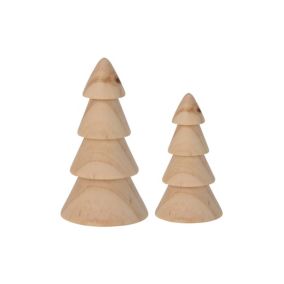 Ensemble de 2 Petits Sapins de Noël en Bois Naturel Marron Décorations de Noël Idée Cadeau