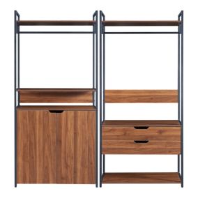 Ensemble de 2 portants à vêtements Larem armoire 2 tiroirs noir effet noyer en.casa