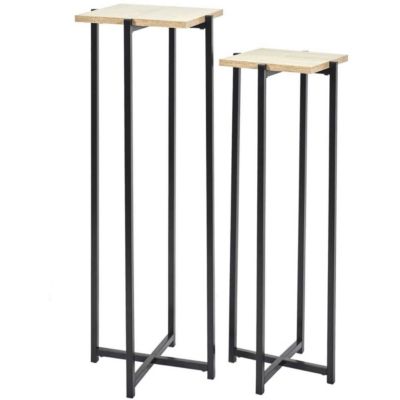 Ensemble de 2 sellettes en métal et bois Loka Noir