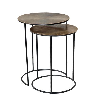 Ensemble de 2 tables basses aluminium doré noir 59x46cm