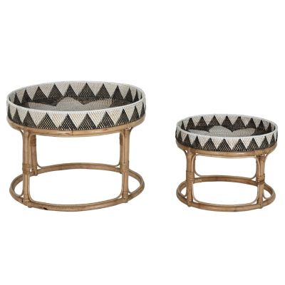 Ensemble de 2 tables basses en rotin 70x70x55 cm, fabriquées à la main
