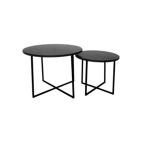 Ensemble de 2 tables basses rondes - Noir/marbre noir  61/45  46/39