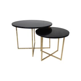 Ensemble de 2 tables basses rondes - Or/marbre noir 61/45  46/39