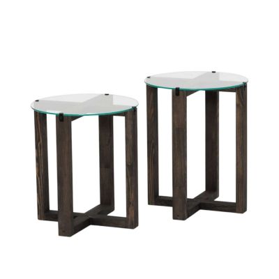 Ensemble de 2 tables d'appoint en verre et bois massif Gris foncé, H. 50 cm, GALADRON