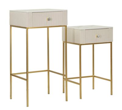 Ensemble De 2 Tables De Mariage Carrées Hautes En Bois Et Métal, Style Glamour Avec Piètement Doré - Ensemble Décoratif