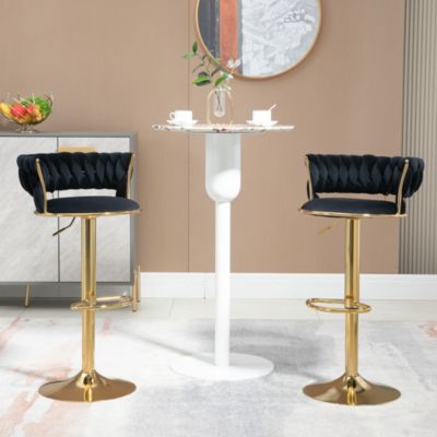 Ensemble de 2 tabourets de bar pivotants en velours, dossier capitonné, hauteur réglable