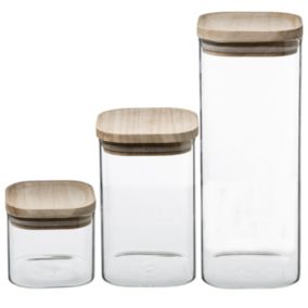 Ensemble de 3 bocaux en verre avec couvercle hermétique effet bois ,5Five