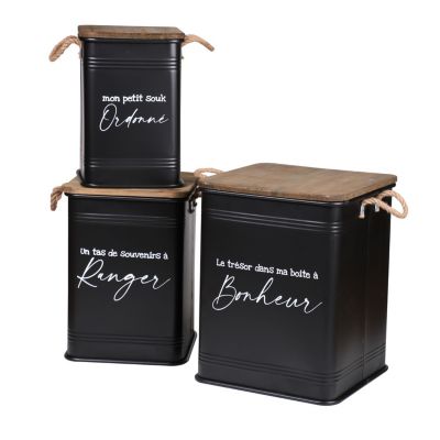Ensemble de 3 caisses de rangement en métal avec couvercle Noir, L. 41 x l. 41 x H. 51.51 cm, DOCK