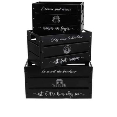 Ensemble de 3 caisses de rangement en métal Noir, L. 40 x l. 25 x H. 20 cm