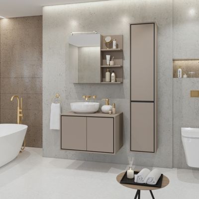 Ensemble de 3 meubles de salle de bain collection GOBI coloris marron.