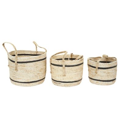 Ensemble de 3 paniers ronds en fibre de maïs Beige, H. 30 cm