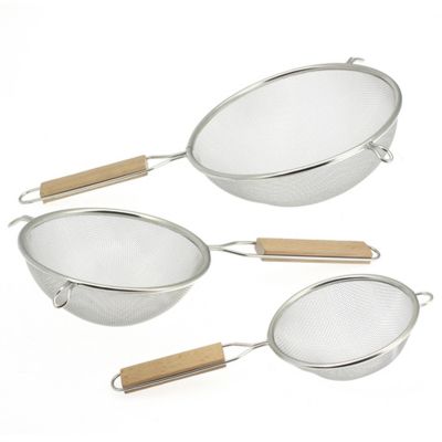 Ensemble de 3 passoires en inox avec poignées en bois Gris