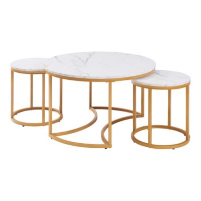 Ensemble de 3 tables basses Christchurch effet marbre blanc or en.casa
