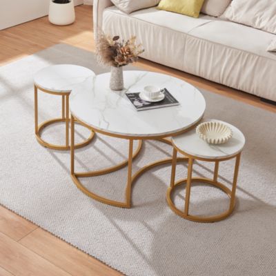 Ensemble de 3 tables basses Christchurch effet marbre blanc or en.casa