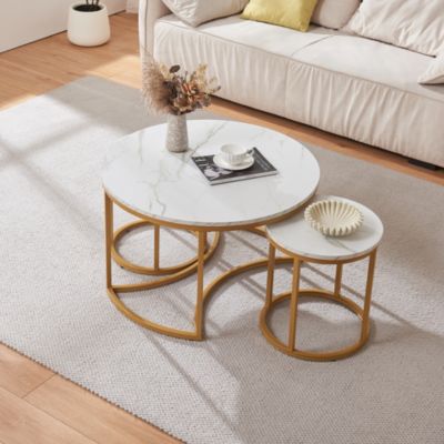 Ensemble de 3 tables basses Christchurch effet marbre blanc or en.casa