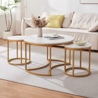 Ensemble de 3 tables basses Christchurch effet marbre blanc or en.casa